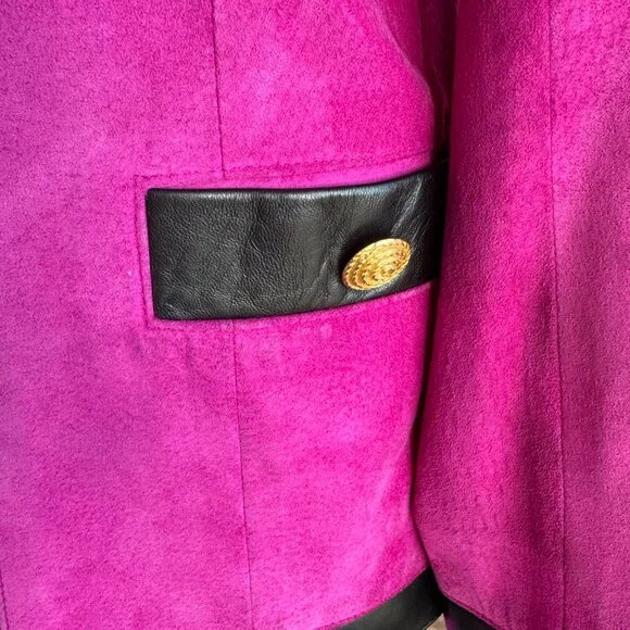Danier Vintage 80s/90s Fuchsia Pink and Black Suede Leather Blazer and Skirt Set - Picture 5 of 16